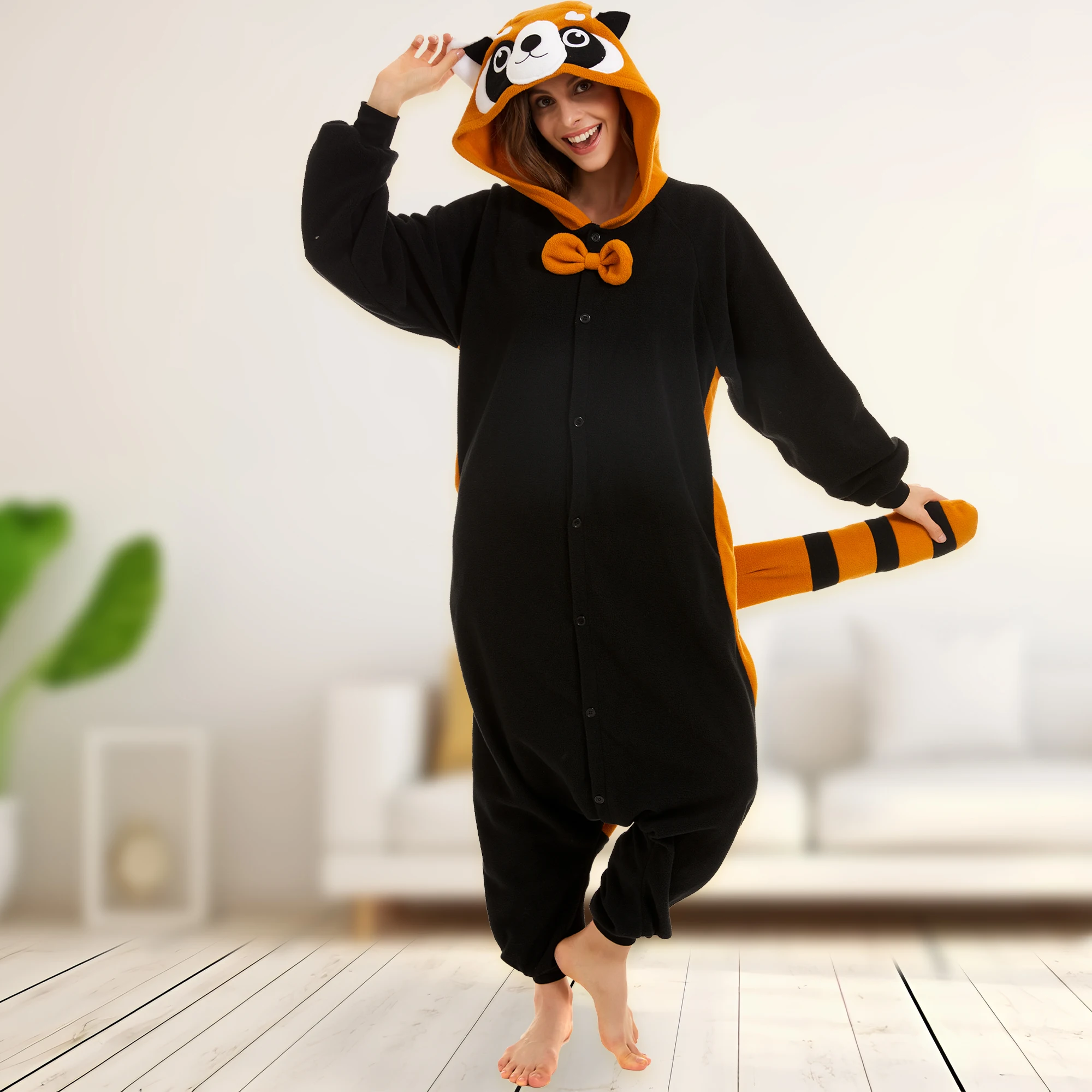 CANASOUR Red Panda One-piece ชุดนอนสําหรับผู้ใหญ่ผู้หญิง Onesie ชุดนอนตลกฮาโลวีน Christmas Cosplay ชุดนอน Jumpsuit