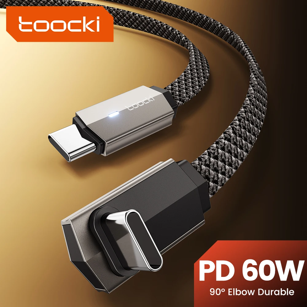 

Toocki PD 60 Вт Тип C к кабелю типа C 90 ° Локоть USB C-кабель для быстрой зарядки для iPhone 16 Pro Max Samsung S24 Ultra Xiaomi Macbook