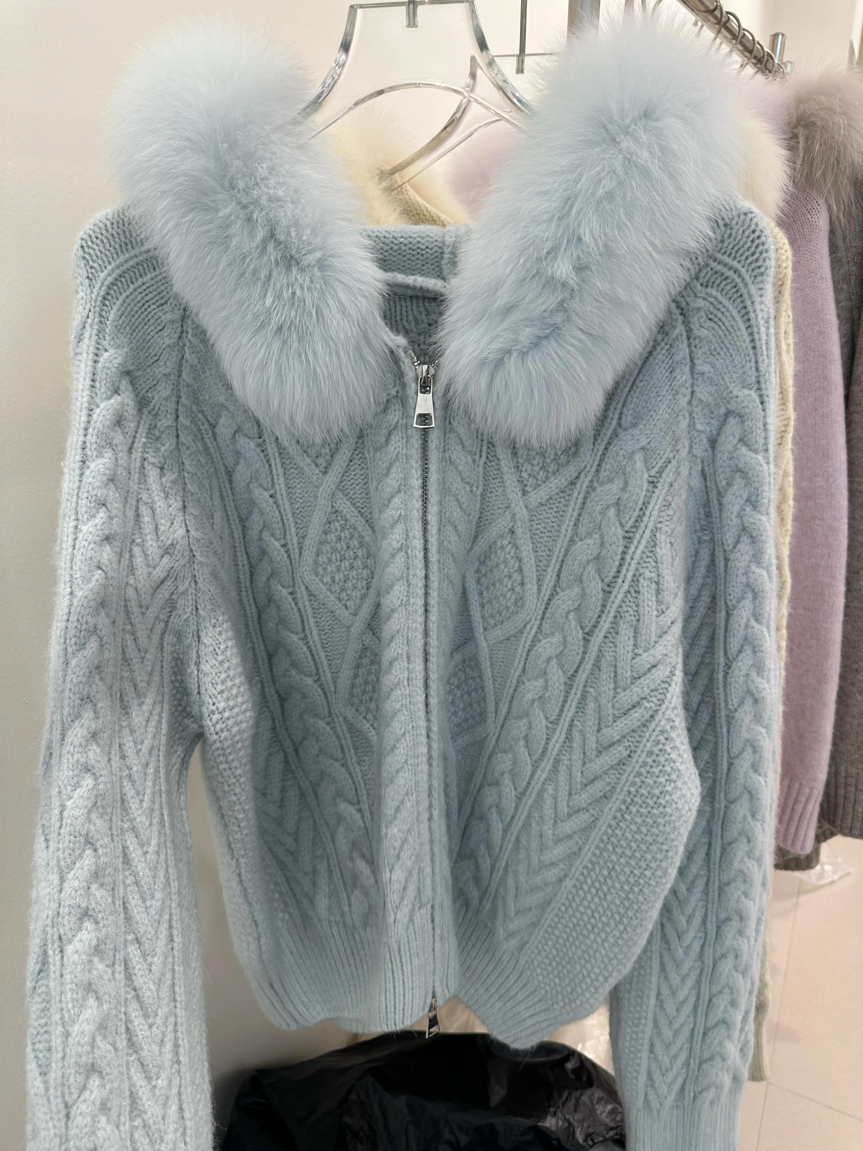 2026 New Women Spring Autumn Real Fox Fur Collar Hooded Cardigan Knitted Sweater Female Jacket Outerwear Cardigan Coat - view 4