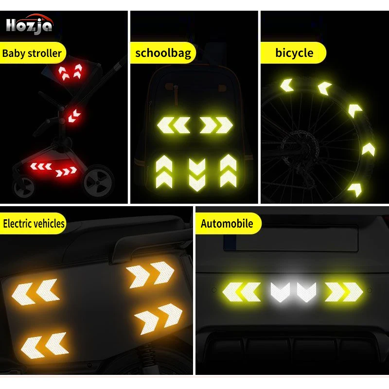 8pcs Car Reflective Stickers Arrow Secure Reflective Warning Strip Tape Sticker Decals Long Service Life Strong Reflectivity