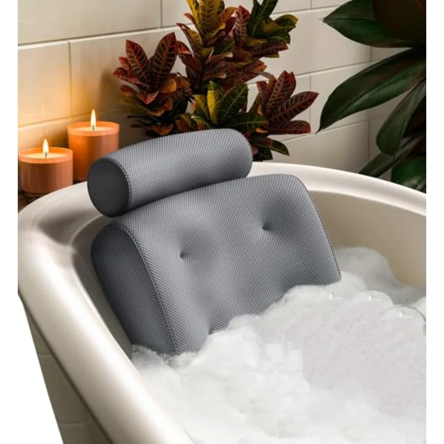 

Luxury Bath Pillows for Tub with Head and Neck Support - Non-Slip Bathtub Pillow with Suction Cups Quick-Drying Mesh and Drying