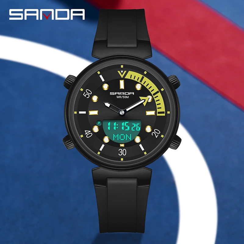 SANDA Sport Watch Men Small Dial Boys Girls Students LED Digital Watches Military Waterproof Dual Display Wristwatch Relogio