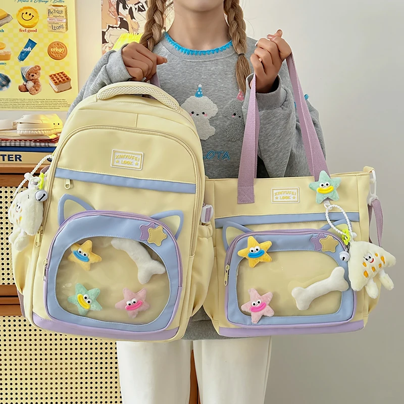 

Large Capaci Lightweight Bapa School Bag for Girls Students Tutoring Bag with Transparent Layer And Double oulder Straps