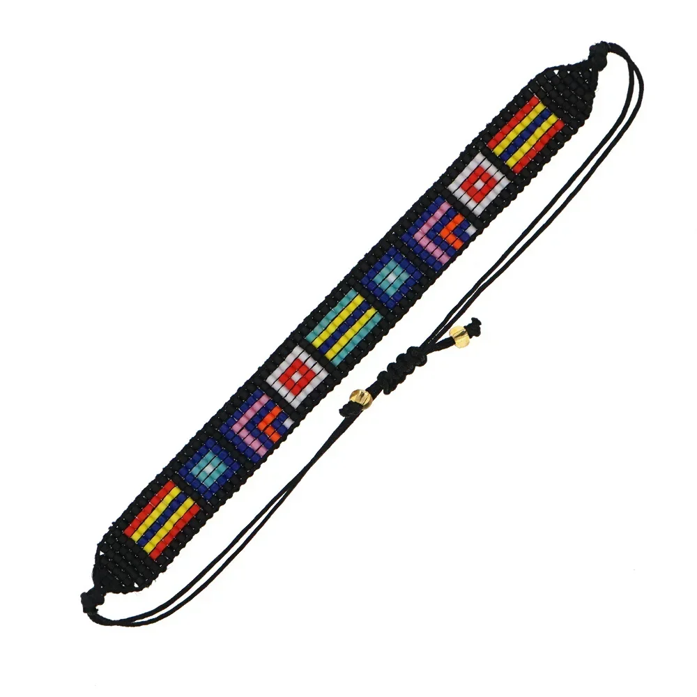 ZGMXR Vintage Bohemian Minimalist Bracelet Geometric Pattern Rice Bead Hand-Woven Adjustable Trendy Accessory