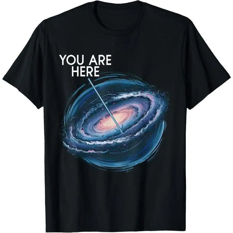 

Funny Galaxy Astronomy Pattern Tops for Unisex You Are Here Milky Way Lattern Graphic Tees Short Sleeve Casual Print T Shirts