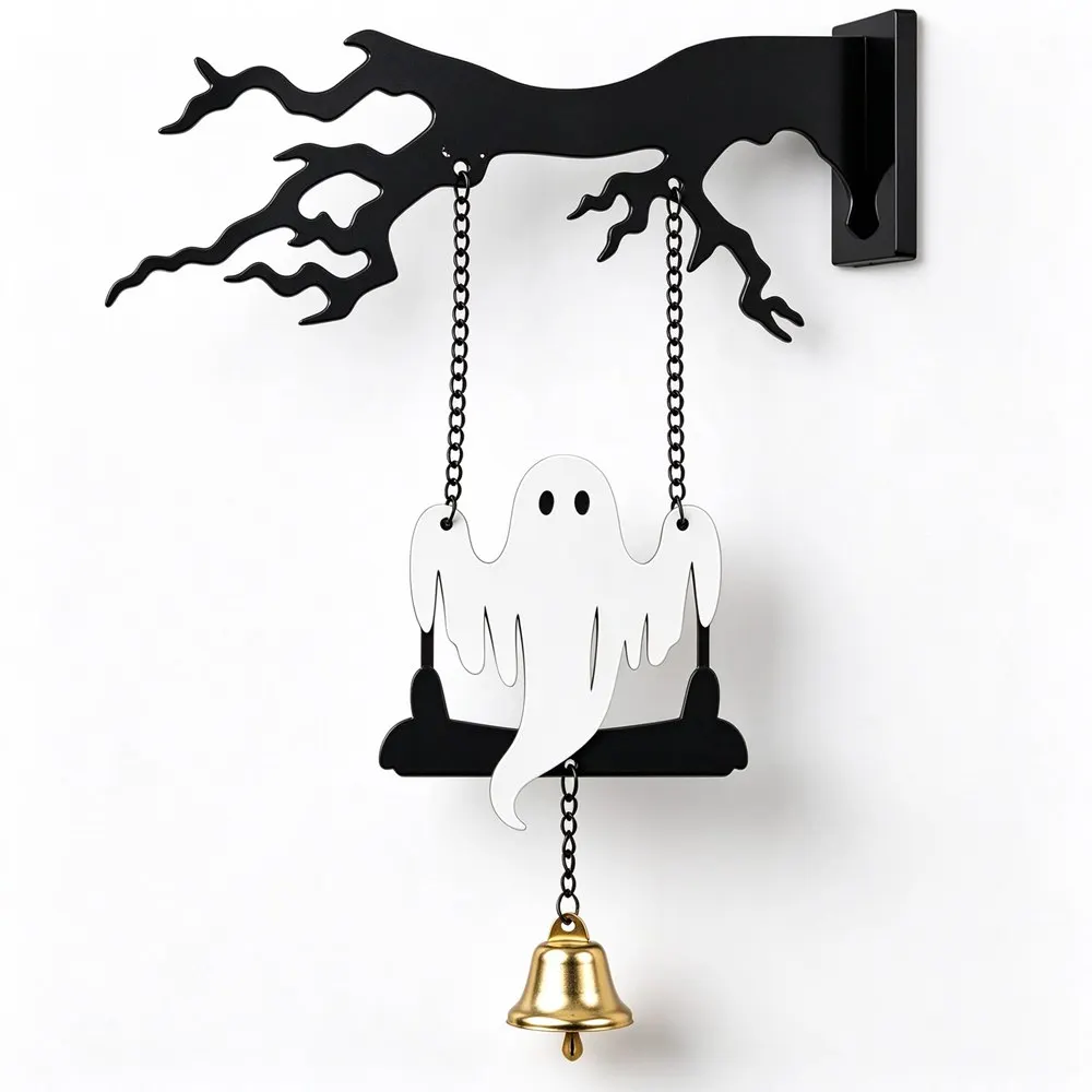 Ghost & Bat Swing Welcome Door Sign for Front Door Porch Indoor Outdoor Halloween Party Decor,  Spooky Tree Branch Design Gift