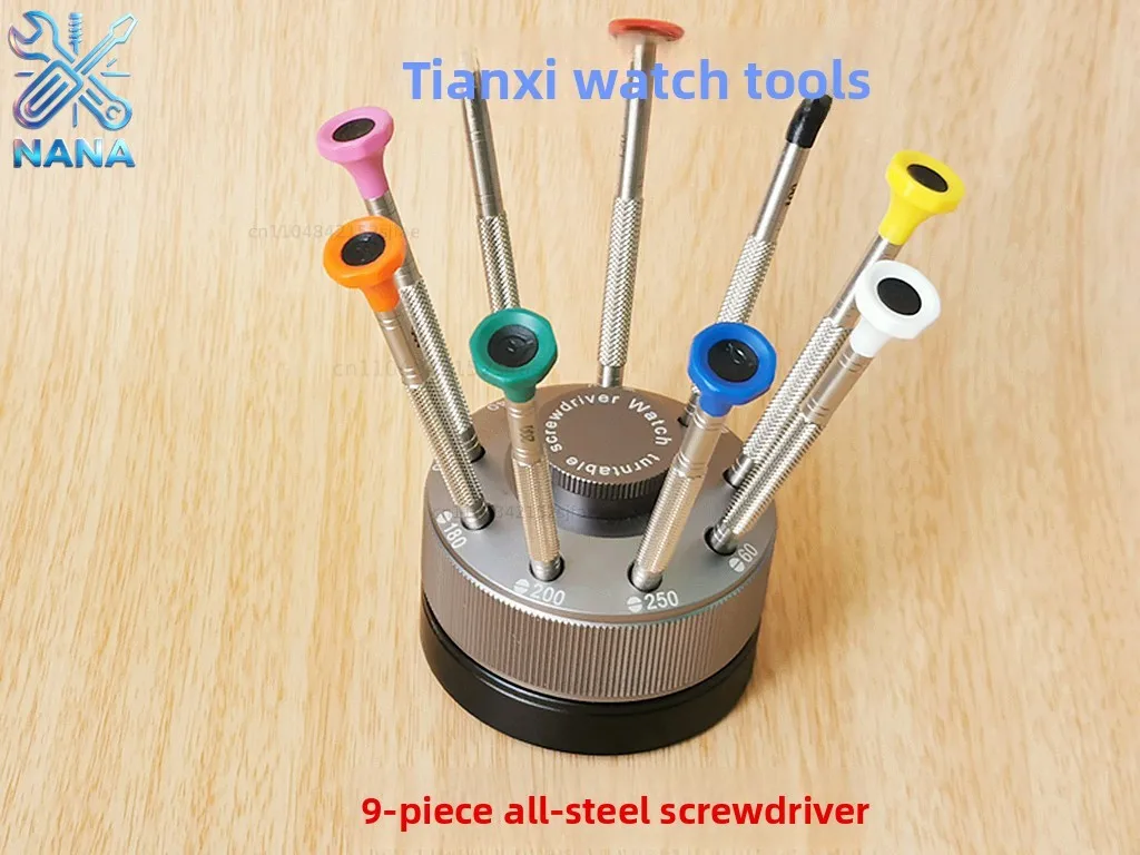 watch repair tool 9 sets of screwdrivers, rotating base screwdriver all-steel screwdriver, watch movement repair