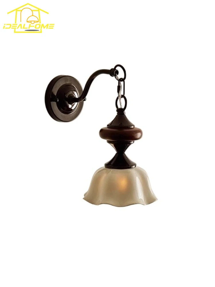 

French Design Medieval Vintage Ceramic Wall Lamp LED E27 Chrome/Walnut Wall Mounted Bedroom Bedside Living Room Background Stair