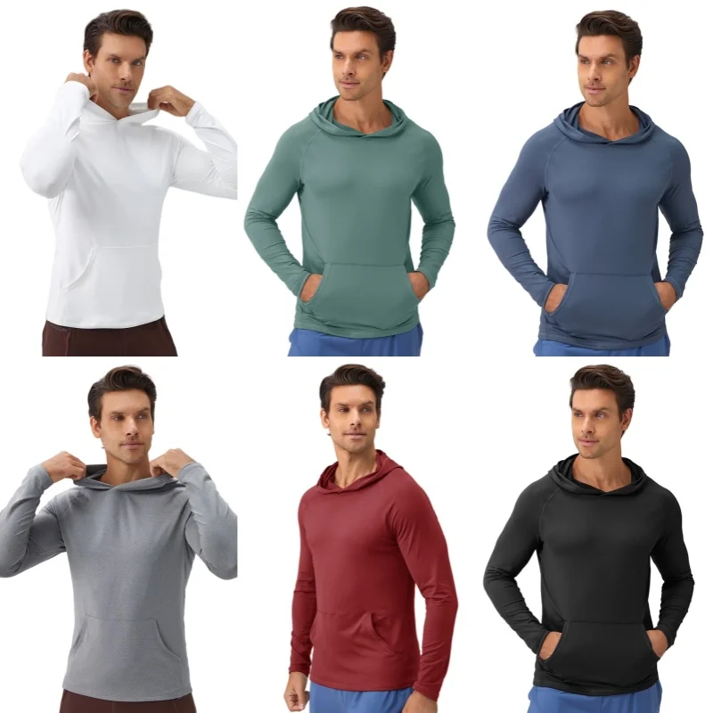 Camisetas de proteção solar dos homens manga longa com capuz casual à prova de uv camisetas respirável leve secagem rápida t camisas masculinas