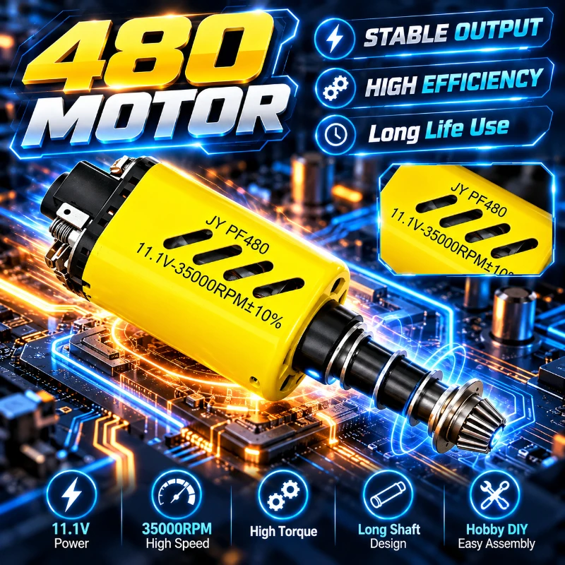 480 DC Motor Yellow Appearance 11.1V 35000RPM Short Shaft High Speed Motor for Handmade Model Upgrade