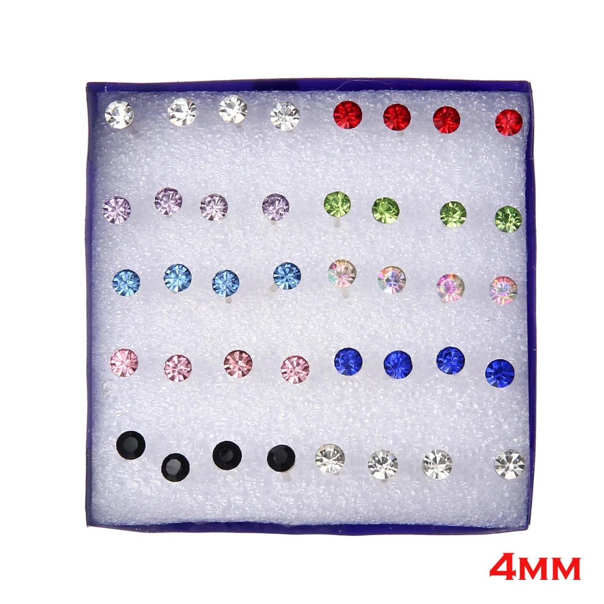 20 Pairs Multicolored Rhinestone Stud Earrings Set