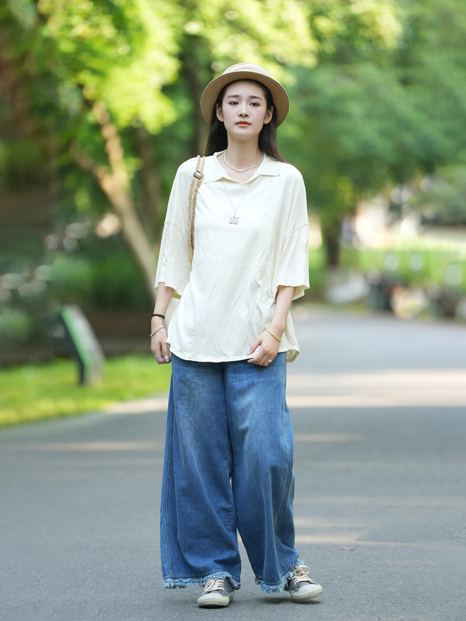 

Retro irt Pure Color Breathable Sweat Absorbent Summer Women's T-irt Koran Wood Brand Glazed Silk Stand Collar