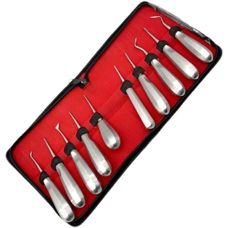 

Набор из 10 стоматологических элеваторов из нержавеющей стали для удаления зубов, изогнутые элеваторы для корневых каналов, хирургический инструмент для стоматологии