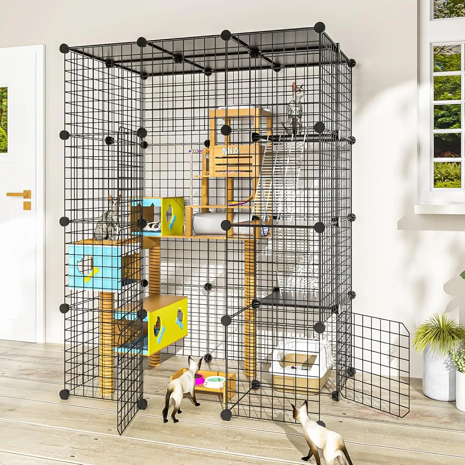 

Large Cat Enclosure for Indoor & Outdoor Use, Detachable Metal Wire Kennel, Ideal for 1-3 Cats
