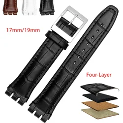 Cowhide Watch Strap for SWATCH Wristband 17mm 19mm Leather Watchband Waterproof Accessories for Men Women Steel Buckle Bracelet