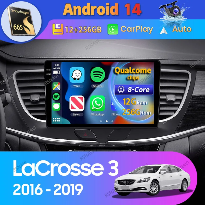 Android 14 Car Radio For Buick LaCrosse 3 2016 - 2019 Carplay Auto GPS Navigation DVD Video Head Unit BT 2 Din Stereo Player DSP