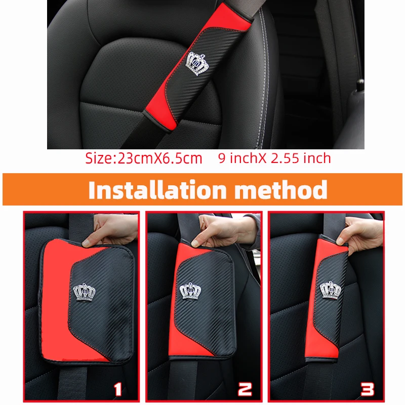 1 set of PU carbon fiber leather diamond-encrusted crown car shoulder guard safety belt decoration for car interior accessories view 3