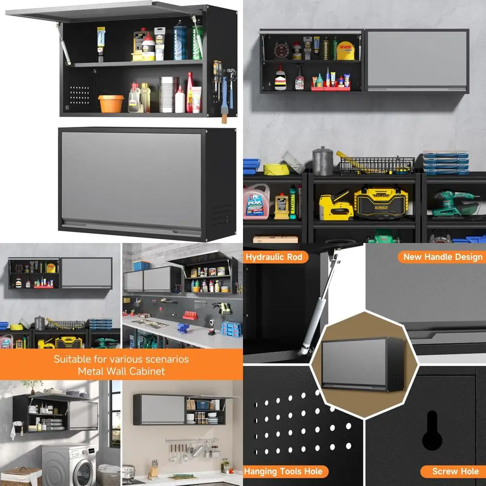 

19.7 Tall Wall-Mounted Metal Storage Cabinet with Up-lip Door for Garage, Kitchen, and Basement (Black Gray, 31.5 Wide)