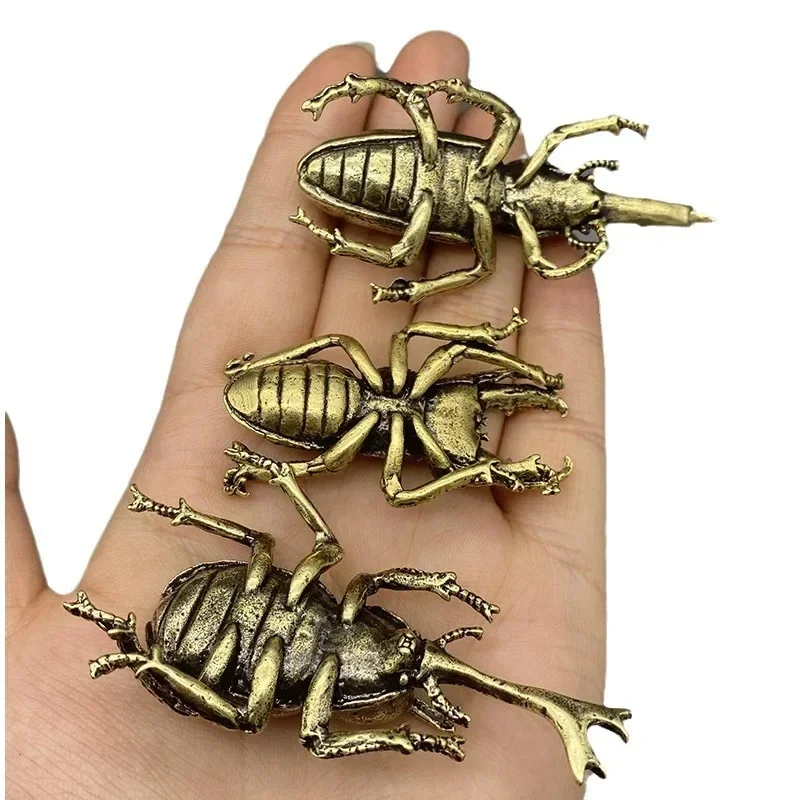 Antique Bronze Beetles Miniature Figurine Home Decoration Copper Animal Miniature Figurine Bring Wealth Office Desk Decor Crafts