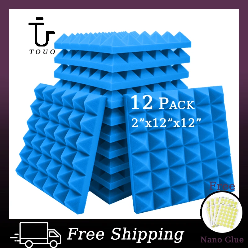

TOUO 12Pcs Acoustic Foam Studio Soundproof Foam Acoustic Treatment Pyramid Flame Retardant Sound Absorbing Panel Door Insulation