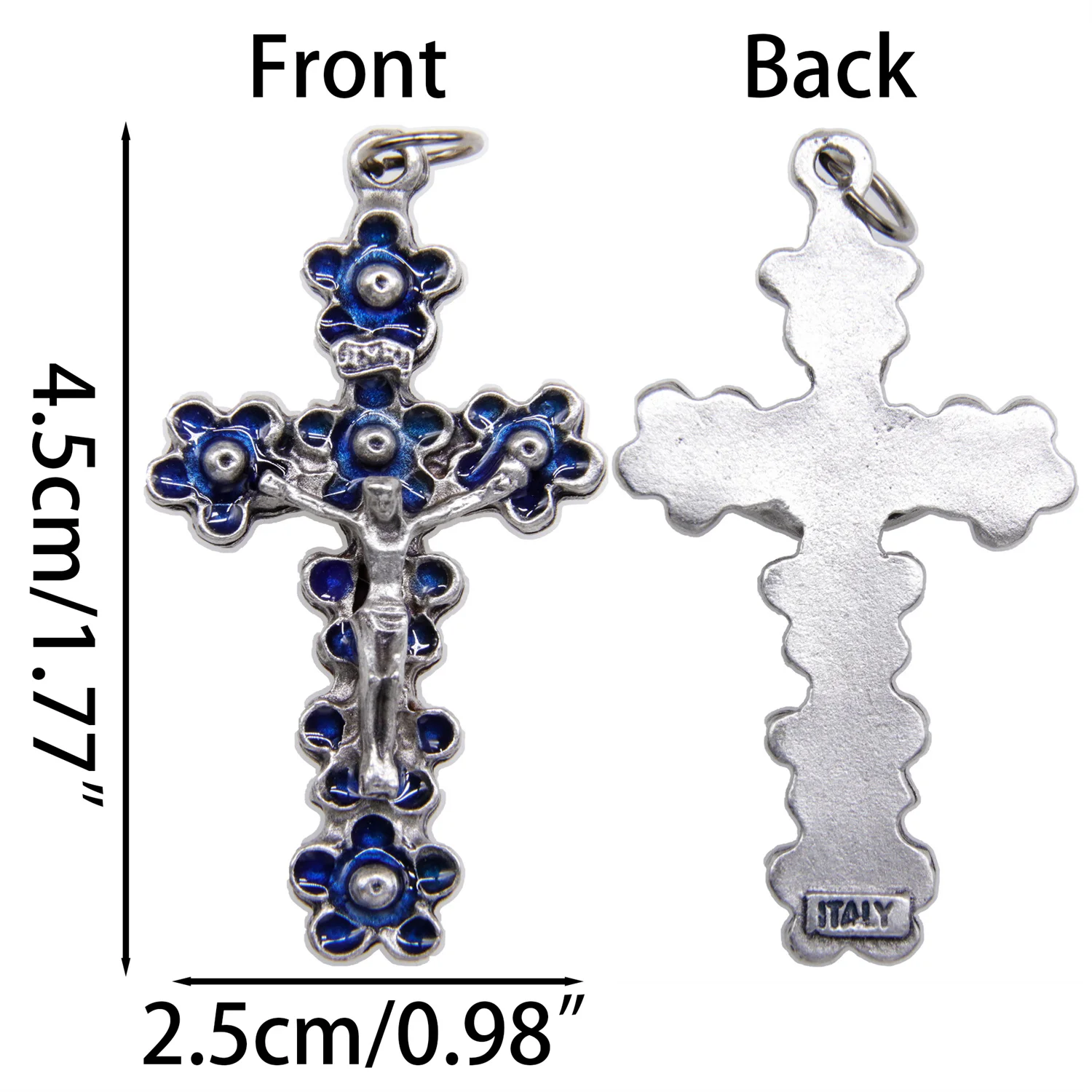 Vintage Blue Enamel Floral Cross Pendant for Men Women Alloy Jesus Crosses Charms for Necklace Jewelry Making Supplie