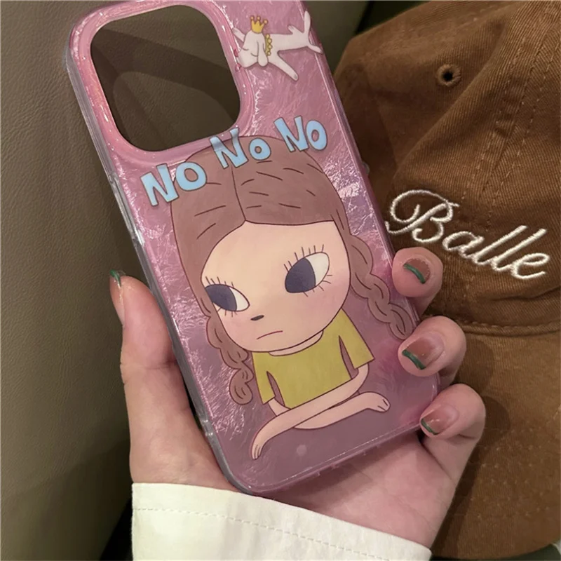 Through Hole Vortex Case IND  Cartoon Puppy Double Pigtail Little Girl Phone Case for Iphone 11 12 13 14 15 16promax