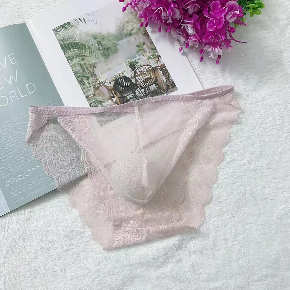 

Men‘s Panties Transparent Underwear Breathable Lingerie Seamless Lace Briefs Sissy U Convex Pouch Trunks Underpants Knickers