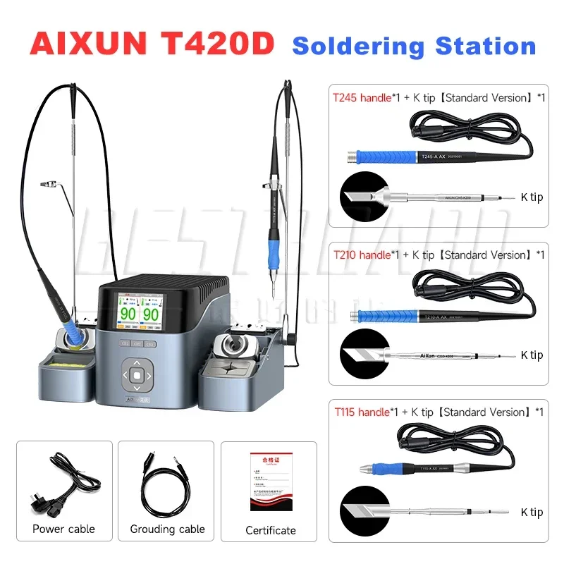 110V 220V AIXUN T420D Intelligent Dual-station Soldering Station with C245 C210 C115 Handle Welding Station for SMD Repair