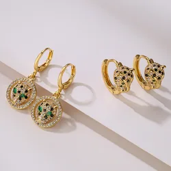 New Arrive Bling Women Earrings, Gold Color Leopard Drop Earrings with AAA CZ Stone Row,  Elegant Lover Jewelry Gift