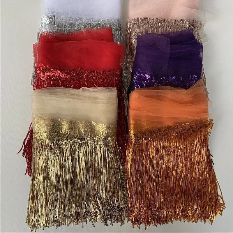 5-10yards/lot 30cm Wide Fringe Lace Ribbon Tassels Lace Polyester Mesh Sequins DIY Clothing Decoration Dance