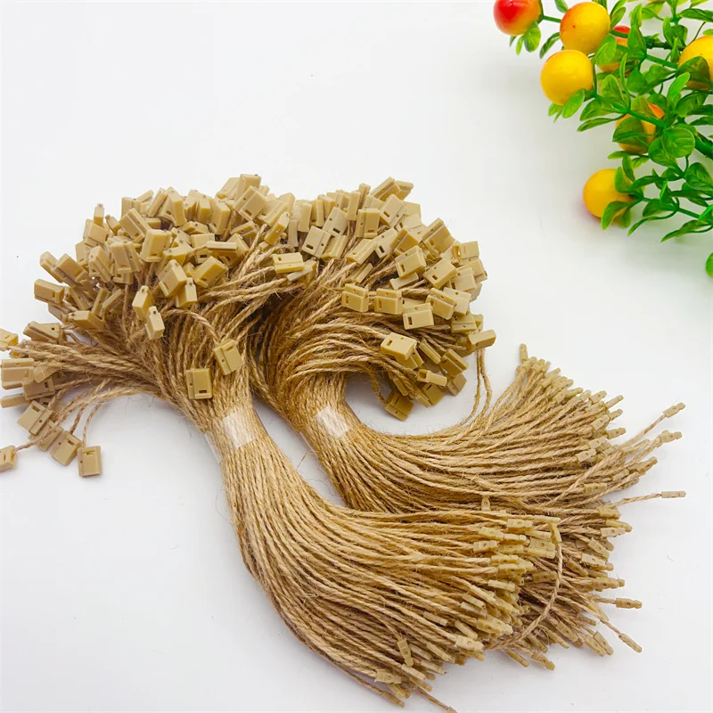 600pcs Natural Jute Ropes Tag Jute Cord String Snap Lock Pin Loop Tie DIY Crafts Gift Wrapping Gardenings Wedding Decor Lanyards