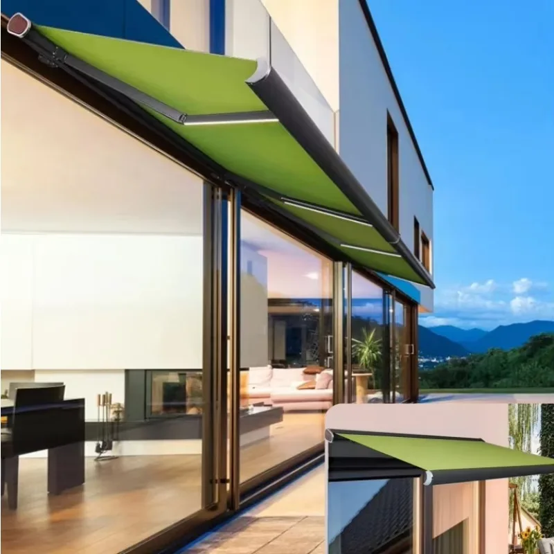 

Manufacture Commercial Metal Sunshade Screens Full Cassette Manual Remote Sunshade Retractable Aluminium Awning Waterproof