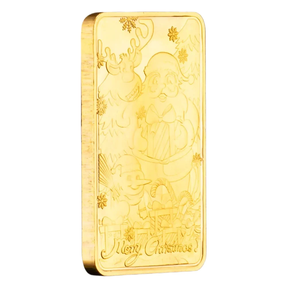 Merry Christmas Golden Plated Gold Bar Souvenirs Coin Xmas Santa Claus Elk Commemorative Coins Christmas Gift