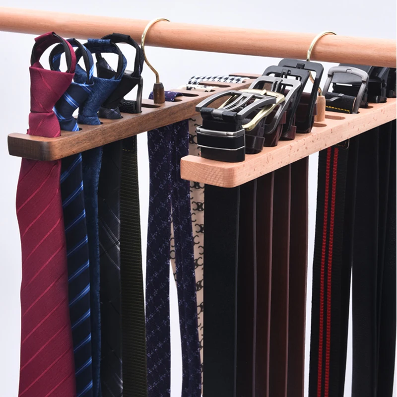 Belt hanger Multifunctional space saving wood luxury display Belt Organizer with 12 Slot Tie scarf Hanger Closet Storage Holder