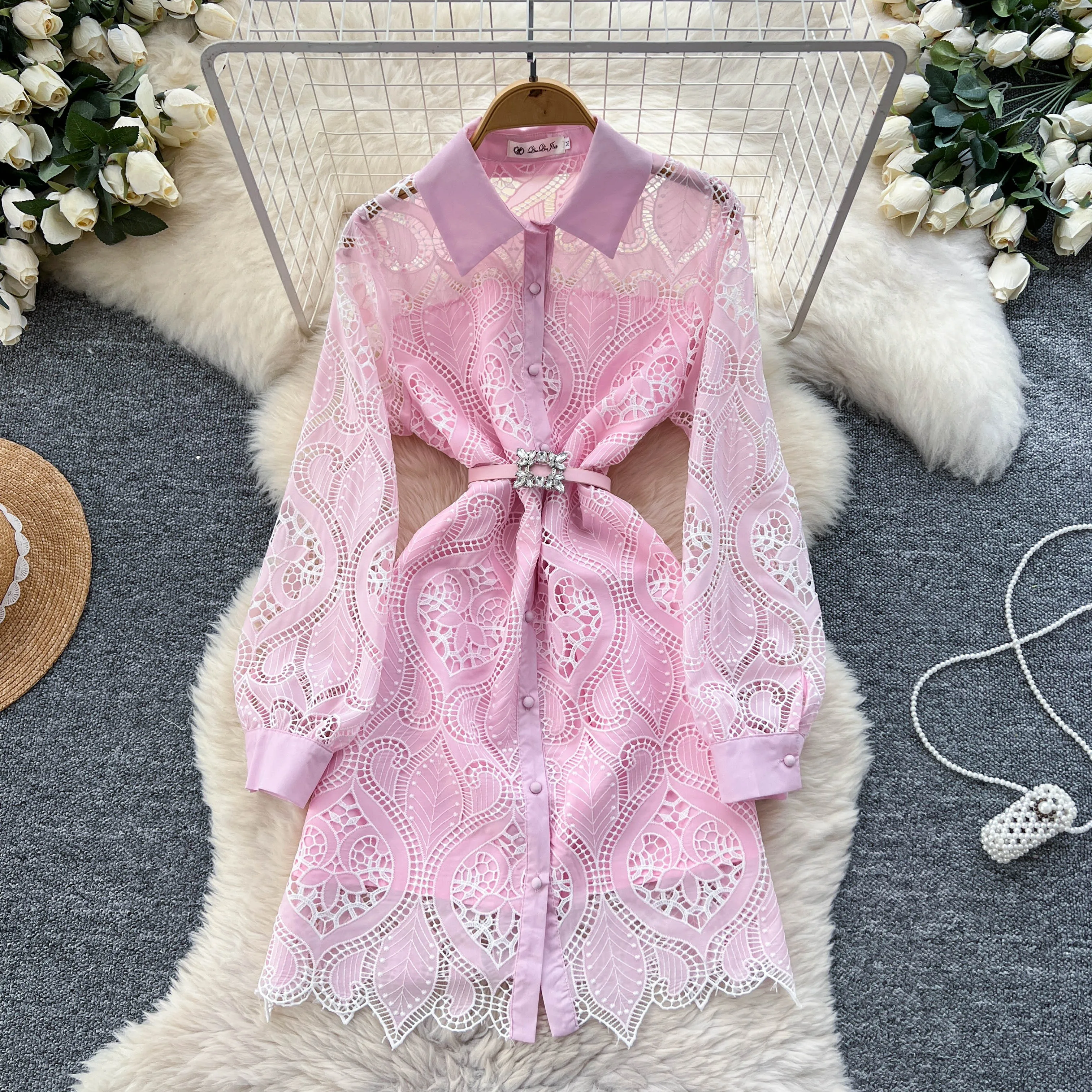 

Elegant Hook flower hollow Embroidered Vestidos dress Slim Women Evening Party Summer Clothing ceremony dresses