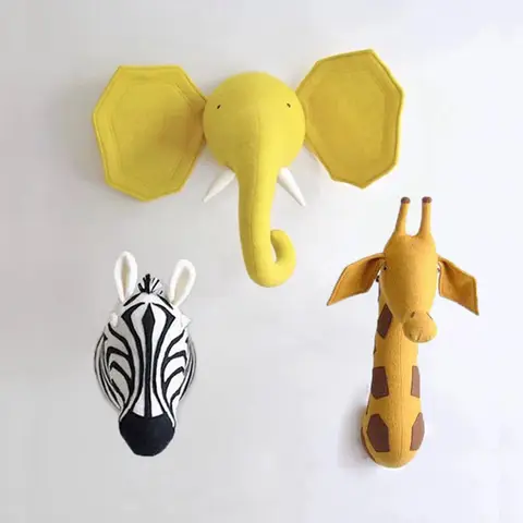 3D 어린이 동물 벽 마운트 박제 장난감 어린이 방 보육 벽 홈 장식 액세서리 생일 선물 얼룩말/코끼리/기린
