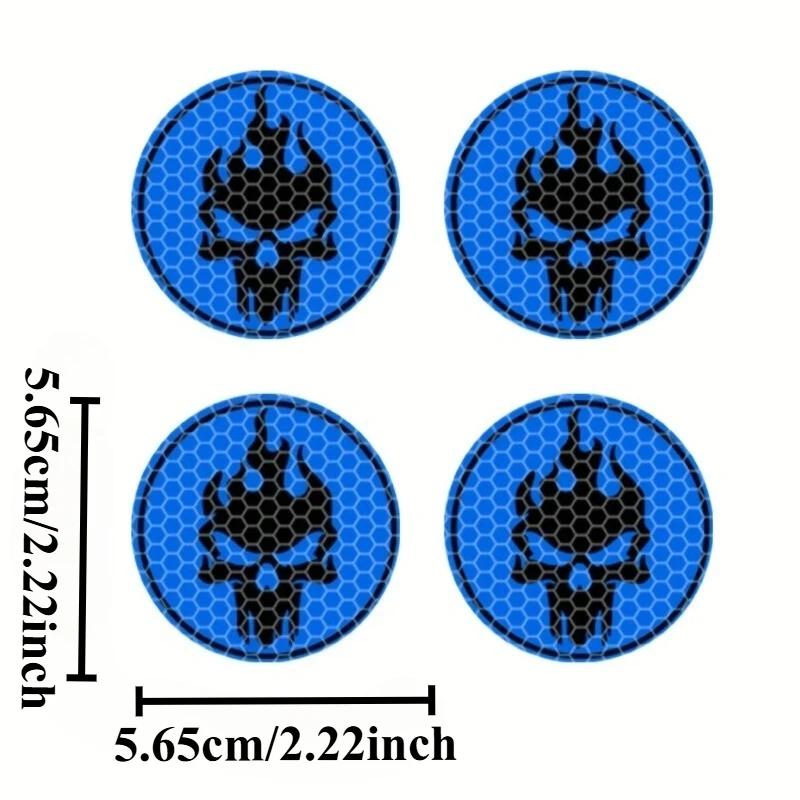 4PCS Flame Skull Reflective Car Wheel Hub Stickers Waterproof for Cars Trucks SUVs Night Driving Safety Warning Vinyl Decals