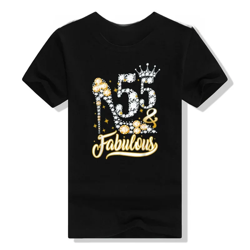 55 & Fabulous Queen 55 Years Old 55th Birthday Diamond Crown Shoes T-Shirt Graphic Tee Tops Gifts for Mom Mama Aesthetic Clothes