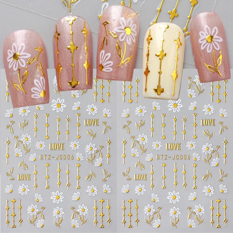 Adesivi per nail art con fiore margherita Linee francesi abbronzanti Fiore di giglio Girasole Design Decalcomanie per unghie autoadesive per San Valentino