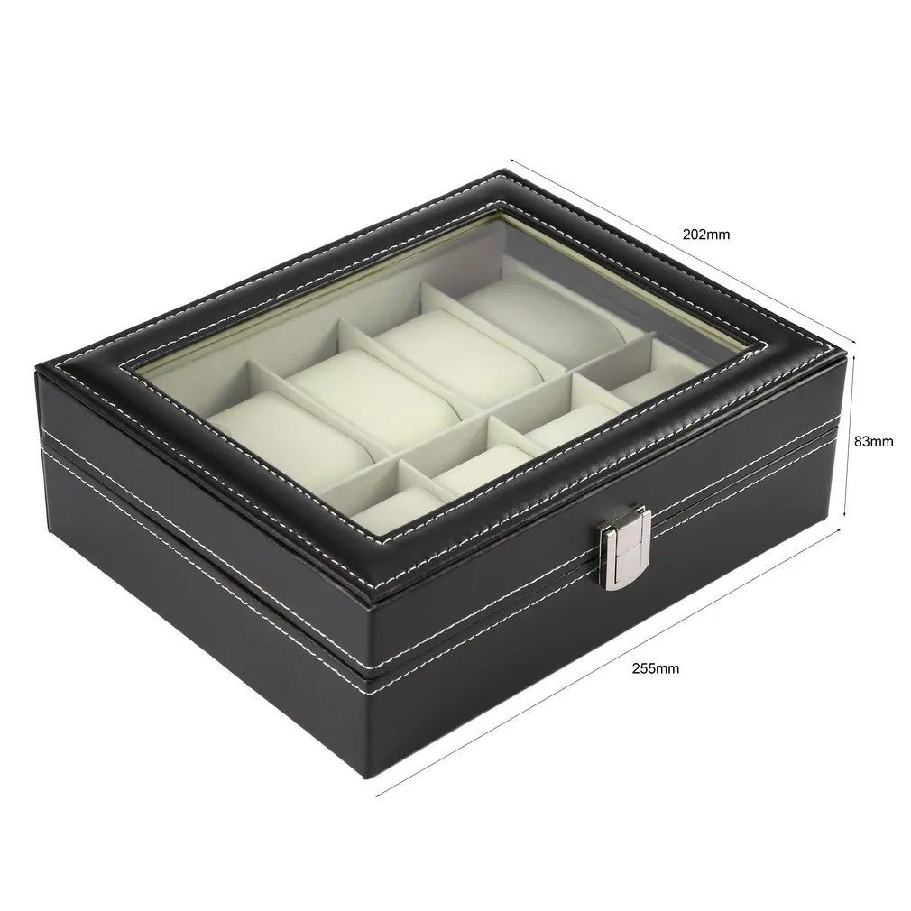 Hot 10 Slots Luxury PU Leather Wrist Watch Jewelry Gem Display Box Storage Organizer Case Collection Black Dropshipping