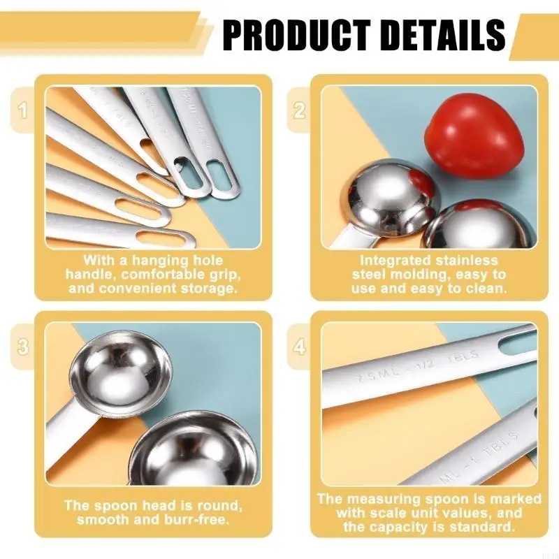 F19B Heavy Duty 7 Piece Nonrust Steel Scoops Precise Baking Cooking Measurement Tool