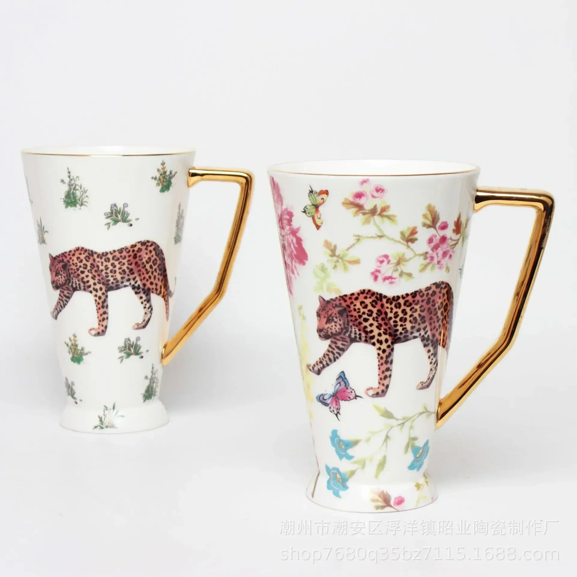 

European Style Water Cup Bone China Cup Mug Large Capacity Jungle Leopard Ceramic Household Coffee Tea Cups Coffee Mug