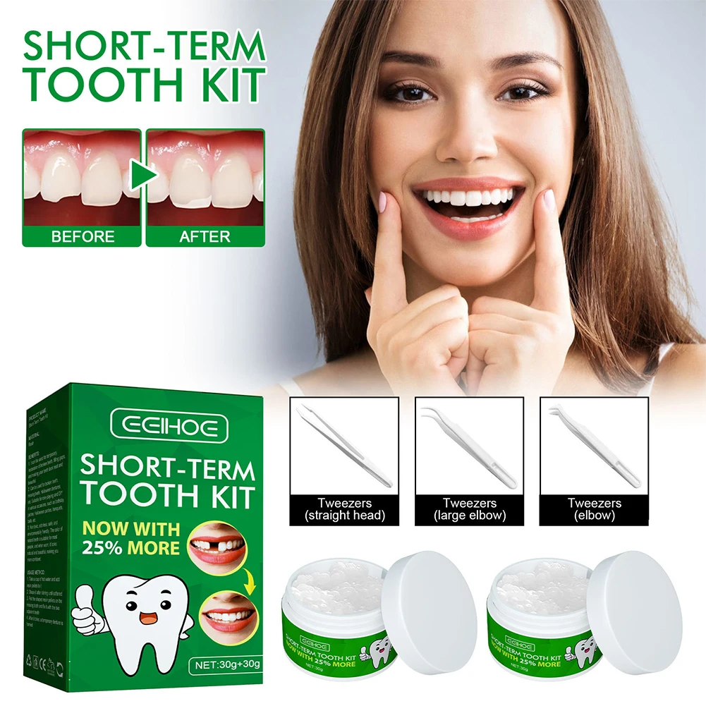 Teeth Solid Glue Resin Tooth Solid Gel with 3 Dental Tools Teeth Replacement Kit Disposable for Fix The Missing Broken Tooth