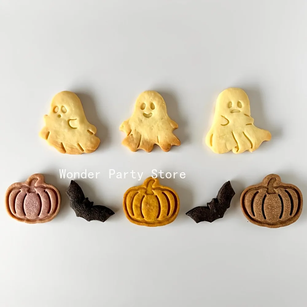 Halloween Cookie Cutter Cartoon Ghost Pumpkin Biscuit Mold Cookie Stamp Fondant Cake Decoration Tools Baking Supplies