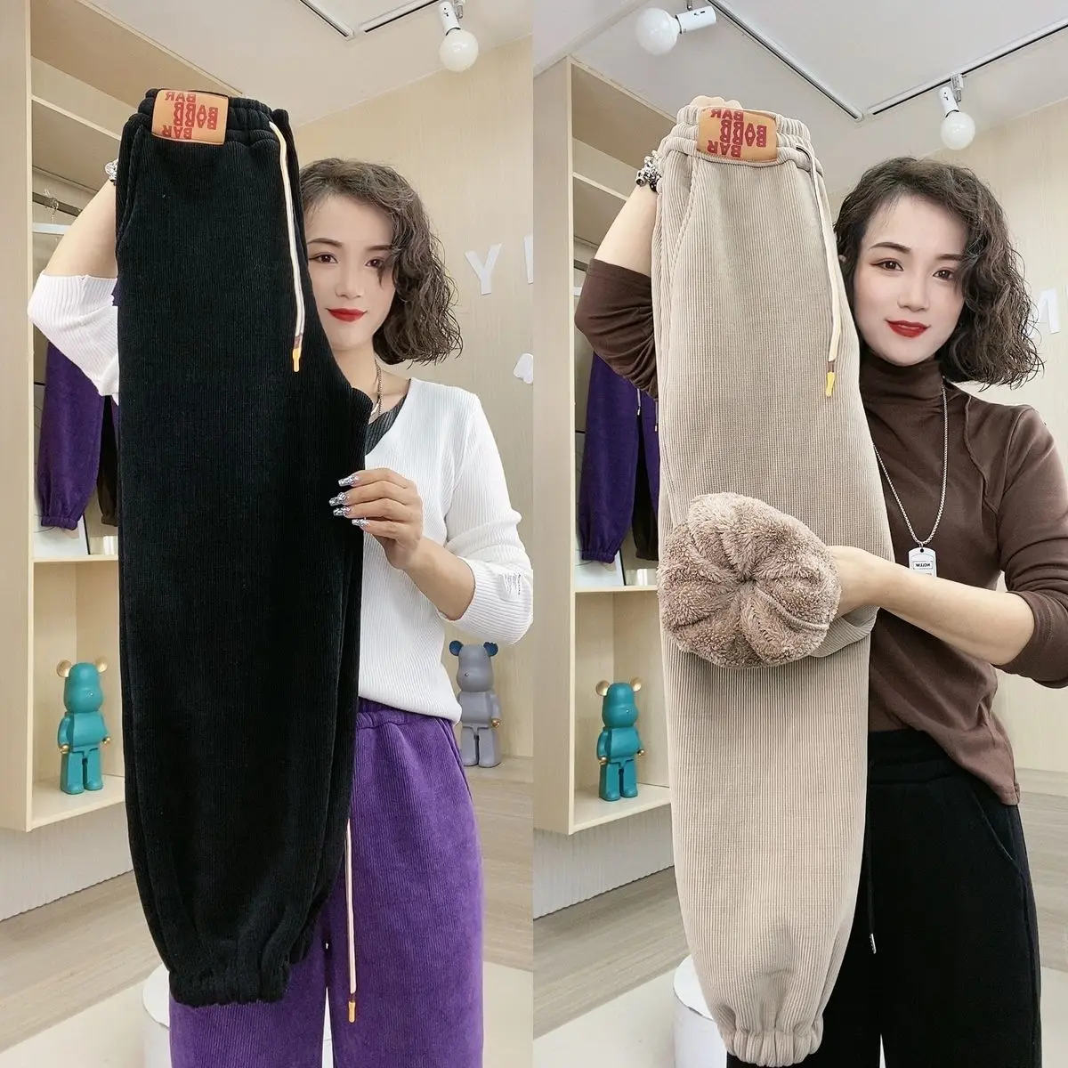 Vintage Brown Thickened Lamb Plush Iining Sweatpants Warm Winter Harem Pants Women High Waist Joggers Harajuku Korean Trousers