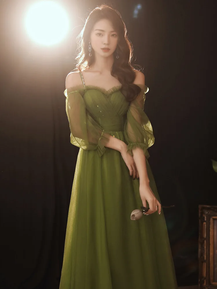 

Banquet Green Little Evening Dress2024New Annual Meeting Host Noble Elegant Daily Style Women's Spring