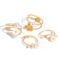 Stainless Steel Rings Combination Ring Flower Shape Elegance Open Rings For Women Jewerlry High-end Sense Banquet Gifts New