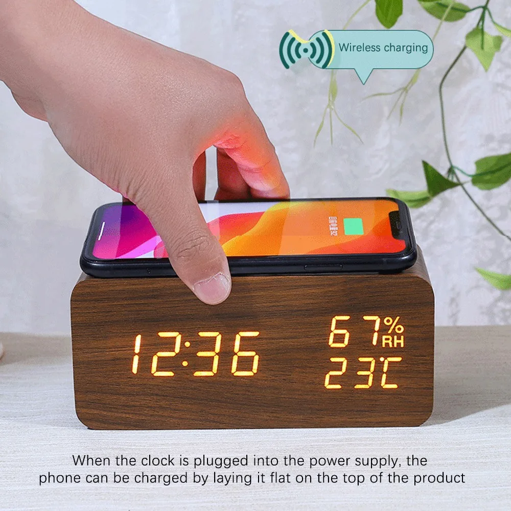 BHBD-Digital Alarm Clock, Temperature And Humidity Alarm Clock LED Electronic Clock Smartphone Wireless