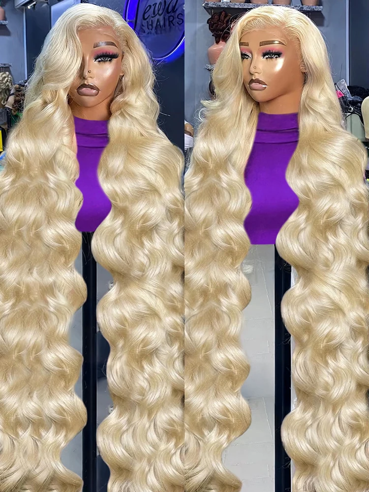 40 42Inch 613 Body Wave Blonde 13x4 13x6 Hd Lace Frontal Human Hair Wig Brazilian Water Wave Lace Front Wig For Women 250Density