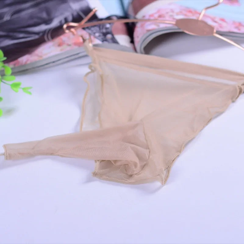 Sexy Stocking G-string Men High Elastic Transparent Underwear Silky Smooth Penis Sheath Underpants T-back Thongs Erotic Panties